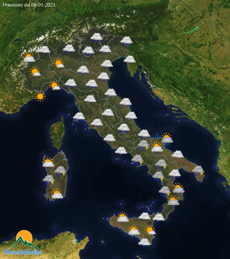 Previsioni Meteo Italia 09/01/2023